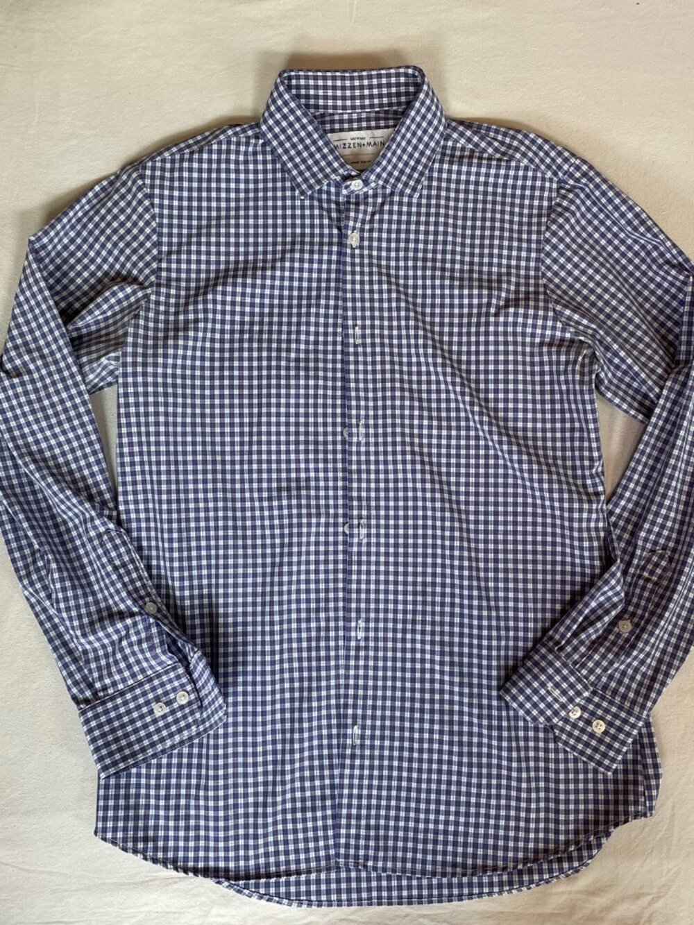 Mizzen+Main Blue and Red Plaid Trim Fit Dress Shirt L